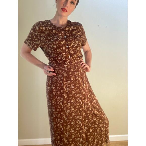 Vintage Silk Skirt Set Floral Blouse & Midi Jennifer Moore 90s ~ Sz 12/14 fits 8 - Picture 2 of 11